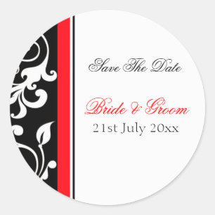 Rot und Schwarz Floral Save the Date... Runder Aufkleber