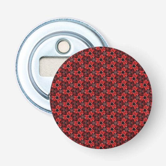Rot und Schwarz Floral Show Button Flaschenöffner  (Vorderseite)