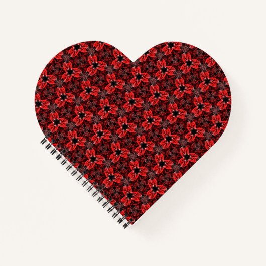 Rot und Schwarz Floral Show Heart Shaped Notebook Notizblock (Vorderseite)