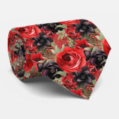 Rot und Schwarz Goth Wasserfarbe Floral Neck Tie Krawatte (Gerollt)