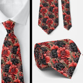 Rot und Schwarz Goth Wasserfarbe Floral Neck Tie Krawatte