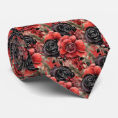 Rot und Schwarz Goth Wasserfarbe Floral Neck Tie Krawatte (Gerollt)