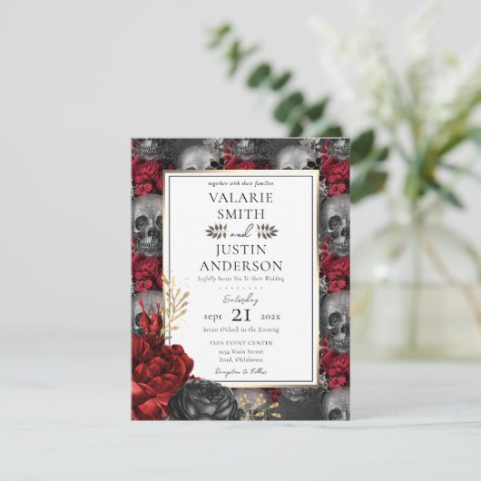 Rot und schwarz-gotische Blüte in einer Einladung (Stehend Vorderseite)