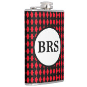 Rot und Schwarz Harlequin Anpassbare Monogramm Flachmann (Rechts)