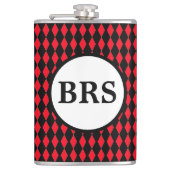 Rot und Schwarz Harlequin Anpassbare Monogramm Flachmann (Vorderseite)
