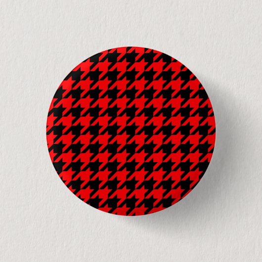 Rot und Schwarz Houndstooth Karo Button (Vorderseite)