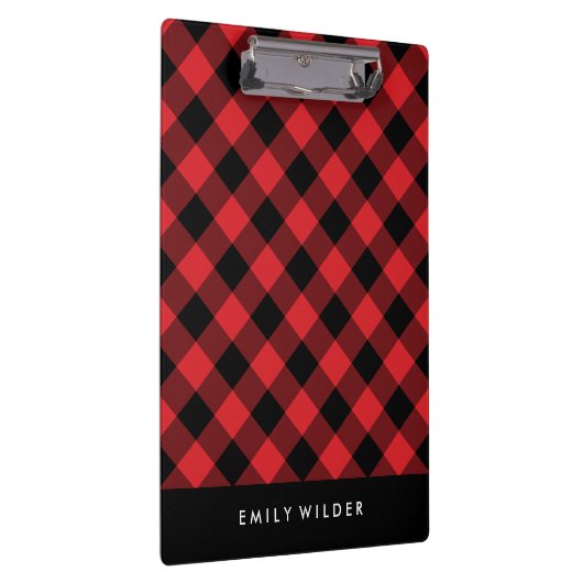 Rot und Schwarz Kariert | Custom Monogram Klemmbrett (Rechts)