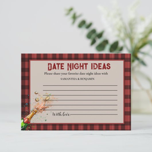 Rot und schwarz kariert Date Night Ideas Brautpart Begleitkarte (Stehend Vorderseite)