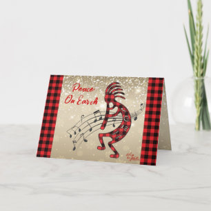 Rot und Schwarz kariert Kokopelli-Weihnachtskarte Feiertagskarte
