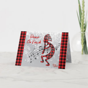 Rot und Schwarz Kariert Kokopelli Weihnachtskarte Feiertagskarte