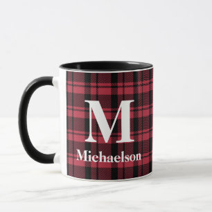 Rot und Schwarz Kariert mit Monogramm Namen Tasse