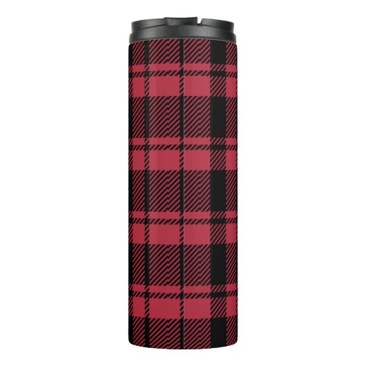 Rot und Schwarz Kariert mit Monogrammname Thermosbecher (Rückseite)