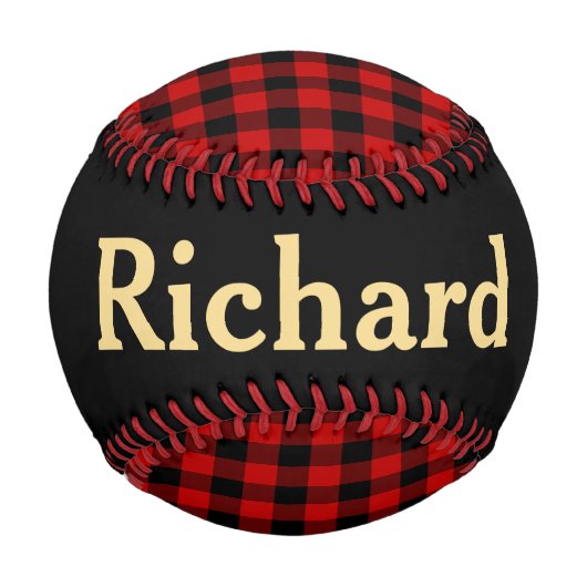 Rot und Schwarz Kariert mit Name Baseball (Vorderseite)