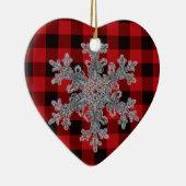 Rot und schwarz kariert mit Schneeflocke Keramikornament (Rechts)