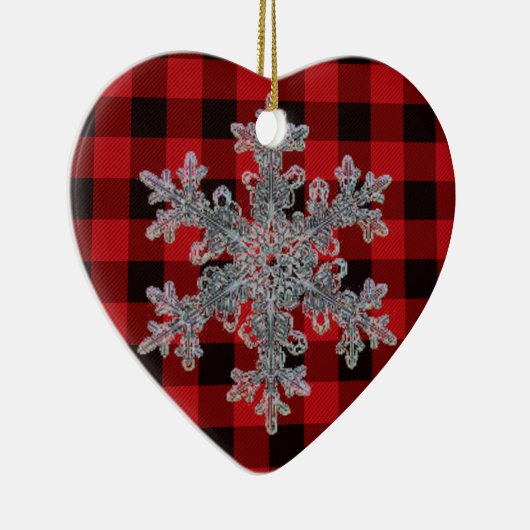 Rot und schwarz kariert mit Schneeflocke Keramikornament (Rechts)
