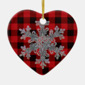Rot und schwarz kariert mit Schneeflocke Keramikornament (Vorne)