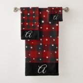 Rot und Schwarz kariert mit Sternen Monogramm Badhandtuch Set (Insitu)