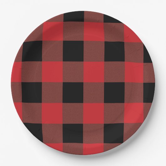 Rot und Schwarz Kariert Pappteller (Vorderseite)