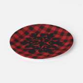 Rot und Schwarz kariert - Schneeflocke Pappteller (Schrägansicht)