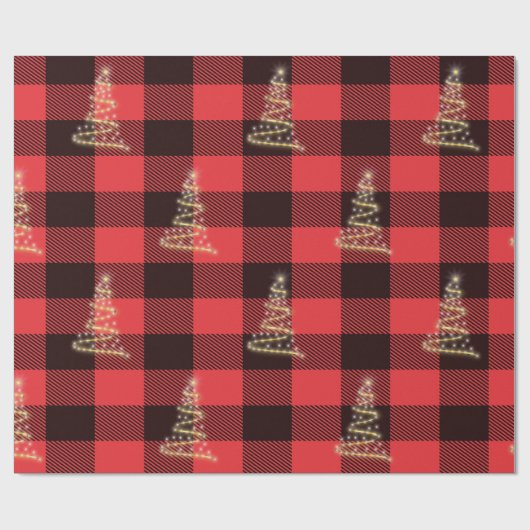 Rot und Schwarz Karierte Gold-Chrostmas-Urlaub Geschenkpapier (Flach)