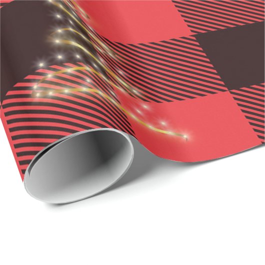 Rot und Schwarz Karierte Gold-Chrostmas-Urlaub Geschenkpapier (Rolleneckpunkt)