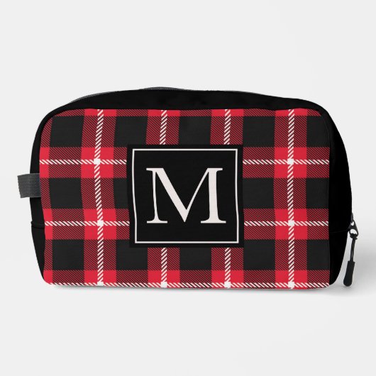 Rot und Schwarz Karierte Mit Monogramm Gewohnheit Waschbeutel (Vorderseite)