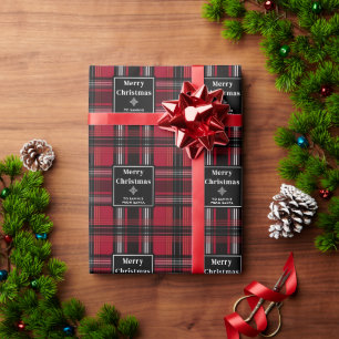 Rot und Schwarz kariertes Tartan-Muster mit Text Geschenkpapier
