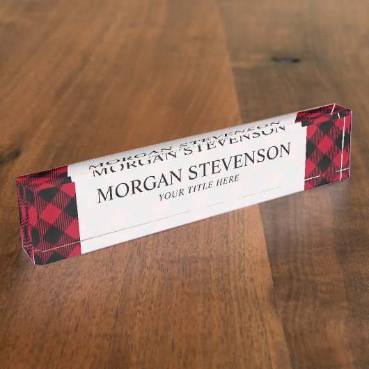Rot und Schwarz Karo Buffalo Kariertes Muster Namensplakette (Seite)
