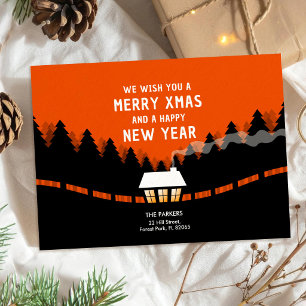 Rot und schwarz Merry Xmas mit Retro-Kiefern Karte