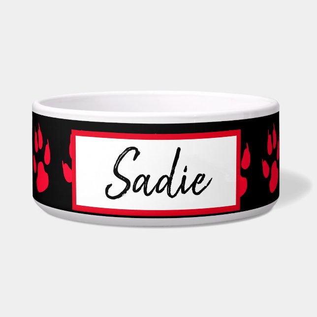 Rot und schwarz Paw Print Dog's Food Napf (Vorderseite)