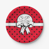 Rot und Schwarz Polka Dot White Bow Personalisiert Pappteller (Vorderseite)