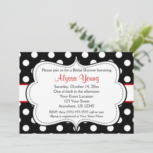 Rot und Schwarz Polka Dots Einladung (Stehend Vorderseite)