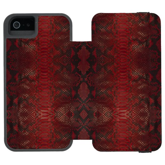 Rot und Schwarz-Python-Print Incipio iPhone Geldbeutel-Hülle (Folio Geöffnet)