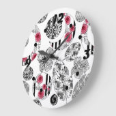 Rot und Schwarz, Quilt, Patchwork, rustikal, moder Große Wanduhr (Winkel)