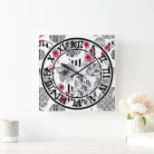 Rot und Schwarz, Quilt, Patchwork, rustikal, moder Quadratische Wanduhr (Zuhause)