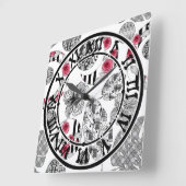 Rot und Schwarz, Quilt, Patchwork, rustikal, moder Quadratische Wanduhr (Winkel)