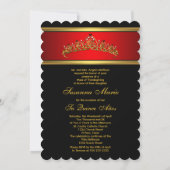 Rot und Schwarz Quinceanera Gold Tiara Geburtstag Einladung (Rückseite)