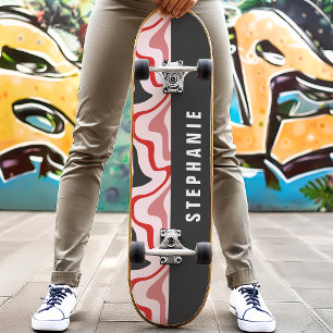 Rot und Schwarz Retro Moderner Abstrakter Marmorwi Skateboard