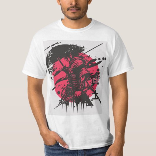 Rot und Schwarz Samurai T-Shirt (Vorderseite)