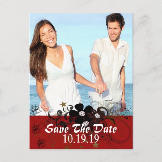 Rot und Schwarz Save the Date mit IHREM Foto Ankündigungspostkarte (Vorderseite)