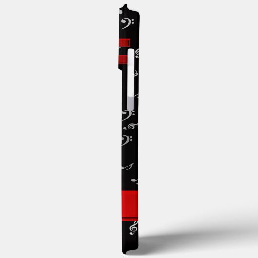 Rot und Schwarz, silberne Musiknoten OtterB Case-Mate iPhone Hülle (Rückseite / Links)