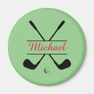 Rot und Schwarz Stillogos und Name Golf Player Magnet