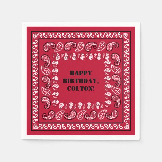 Rot und Schwarz Western Bandana Print Geburtstagsp Serviette (Vorderseite)