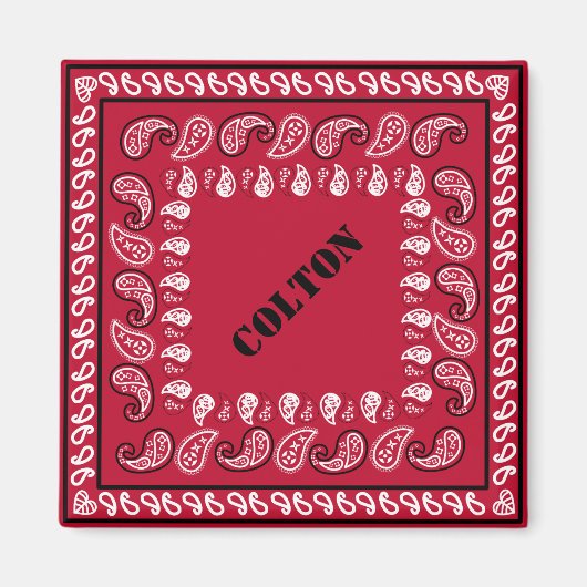 Rot und Schwarz Western Paisley Bandana Personalis Magnet (Vorne)