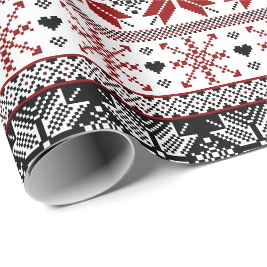 Rot und Schwarz Winter Messe Isle Pattern Geschenkpapier (Rolleneckpunkt)