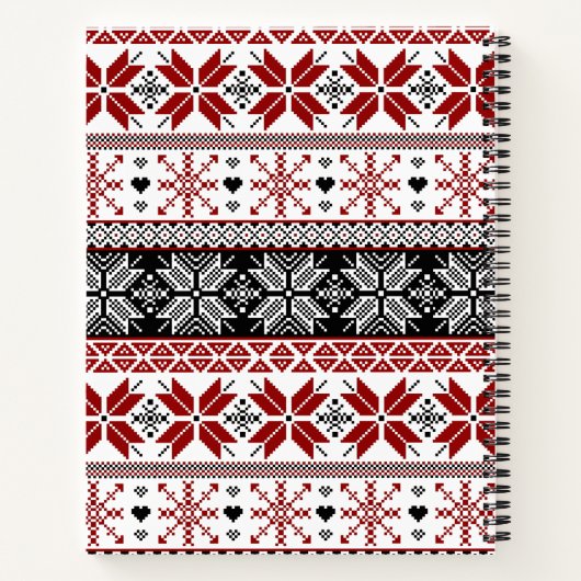 Rot und Schwarz Winter Messe Isle Pattern Notizbuch (Rückseite)