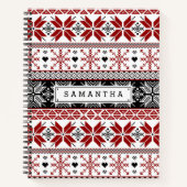Rot und Schwarz Winter Messe Isle Pattern Notizbuch (Vorderseite)