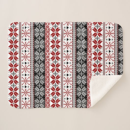 Rot und Schwarz Winter Messe Isle Pattern Sherpadecke (Vorderseite (Horizontal))