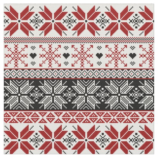 Rot und Schwarz Winter Messe Isle Pattern Stoff (Nahaufnahme)