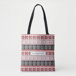 Rot und Schwarz Winter Messe Isle Pattern Tasche